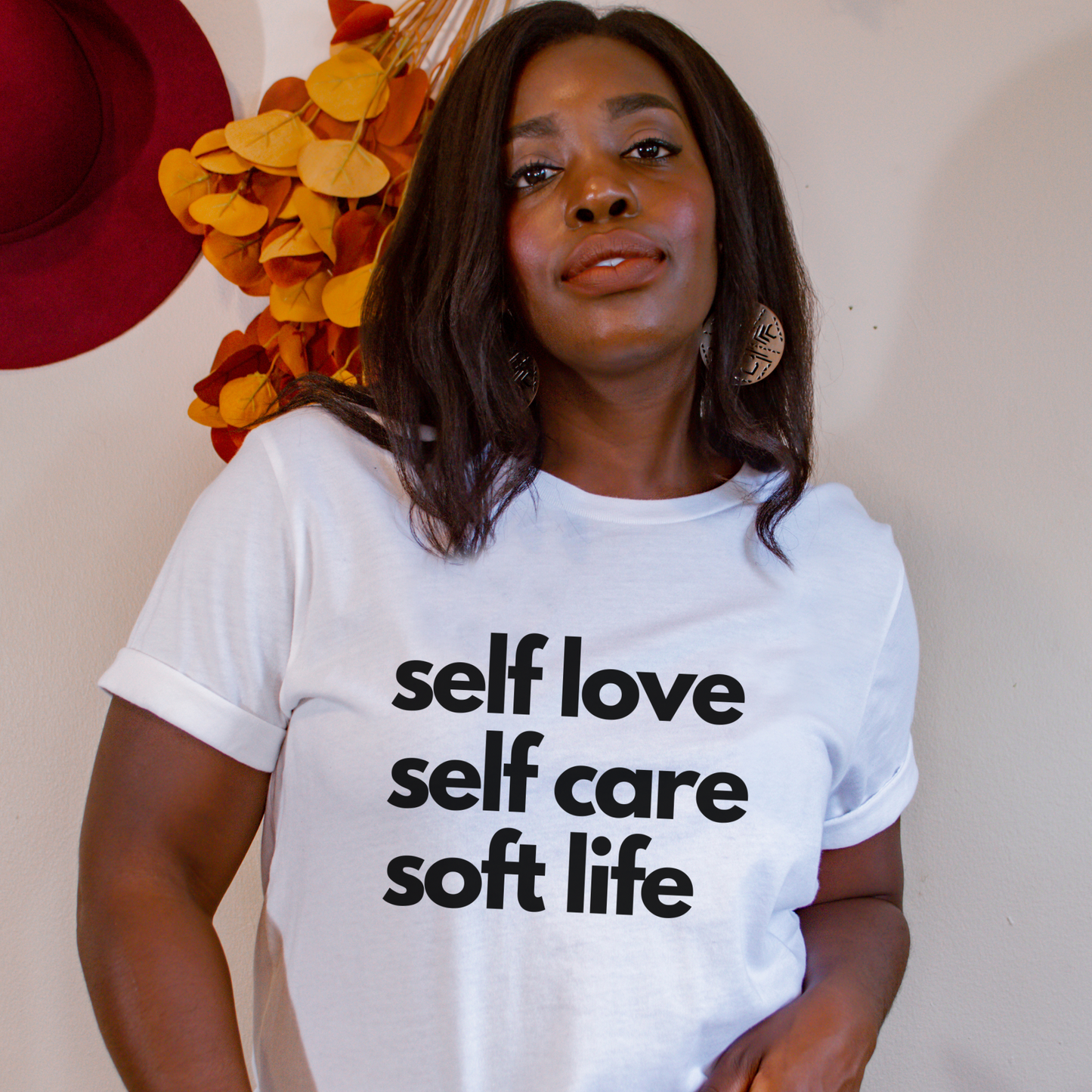 Self love, self care, and soft life White tee