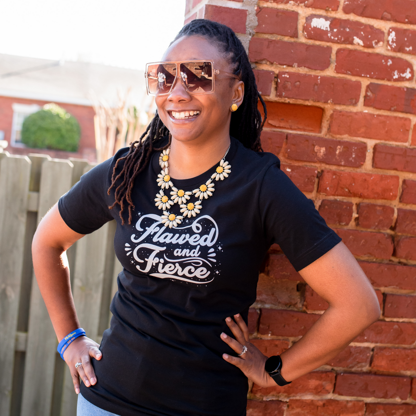 Flawed and Fierce in White Signature Black Tee