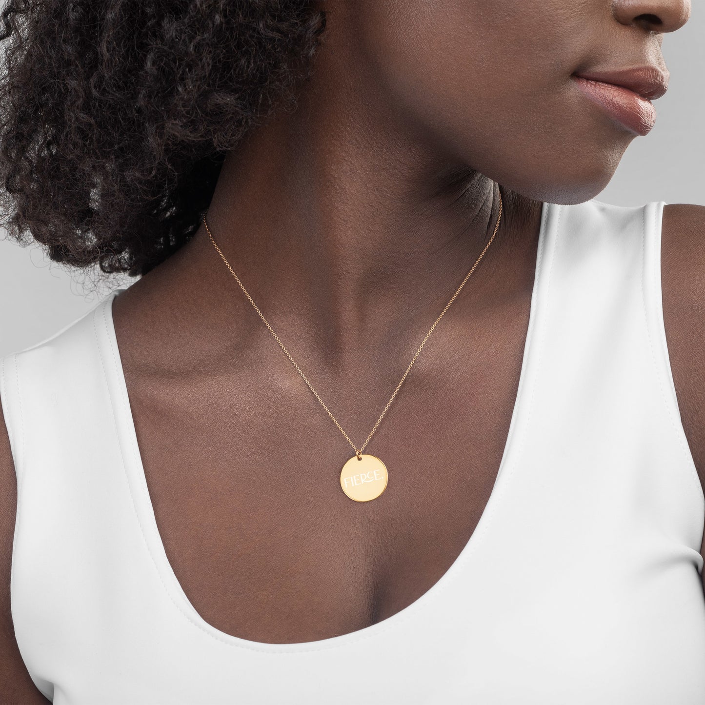 Fierce Engraved Circle Pendant Sterling Silver Necklace