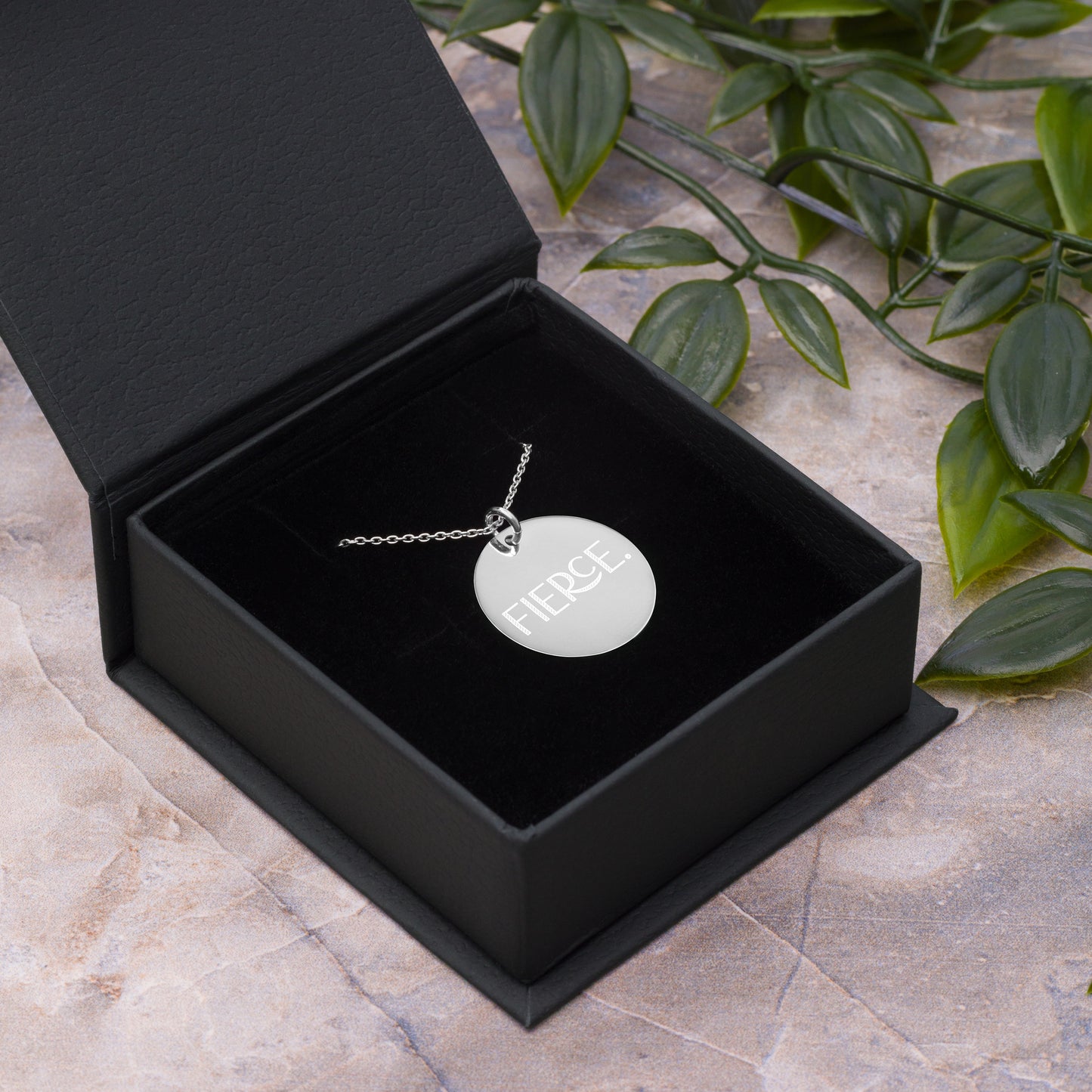 Fierce Engraved Circle Pendant Sterling Silver Necklace