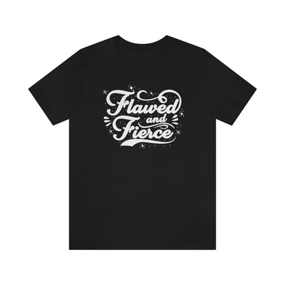 Flawed and Fierce in White Signature Black Tee